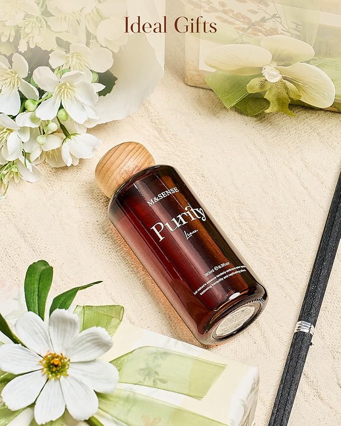 M&SENSE Oud Wood Reed Diffuser: Upgraded Formula 6.3 fl oz Non-Toxic Aroma Set with Sticks, Long-Lasting Natural Essential Oil Gifts for Home, Bedroom