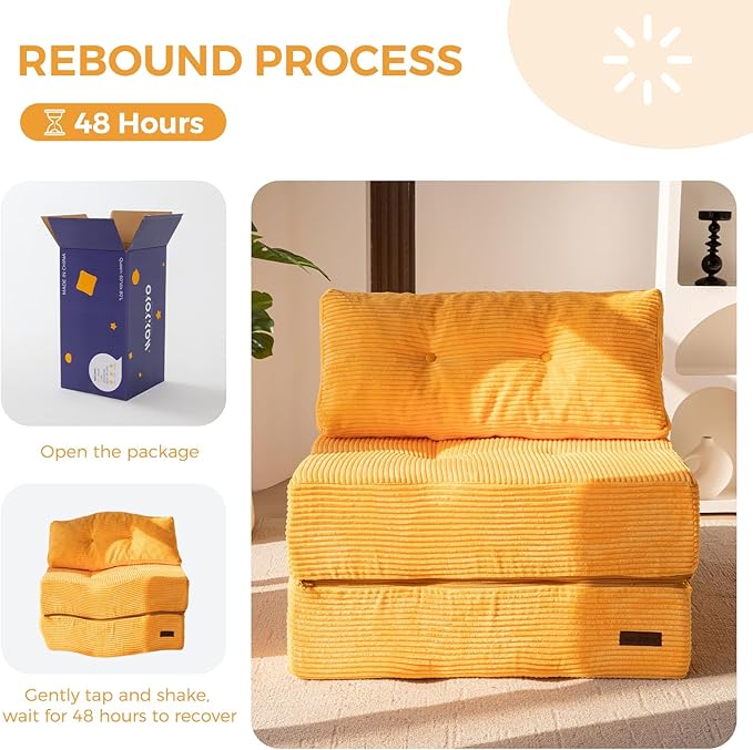 MAXYOYO Folding Sofa Bed, Convertible Sofa Bed with High-Density Support Foam, Portable 4 in 1 Fold Out Chair to Floor Lounger, Versatile Floor Couch for Living Room Bedroom, Orange - Bloomnest
