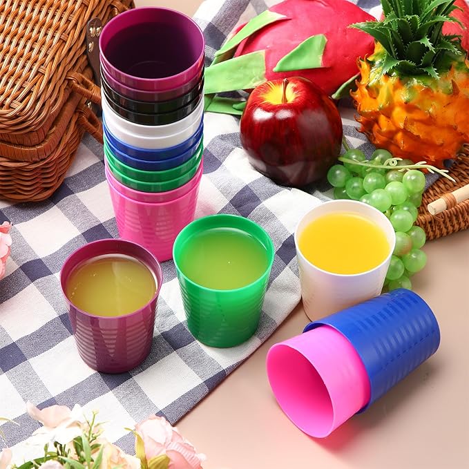 Eccliy 36pcs Kids Cups 8 oz Unbreakable Plastic Stackable Juice Reusable Tumblers Bulk Plastic Drinking Cups for Toddlers Baby Kids, Dishwasher Safe, 6 Colors(Classic color) - Bloomnest