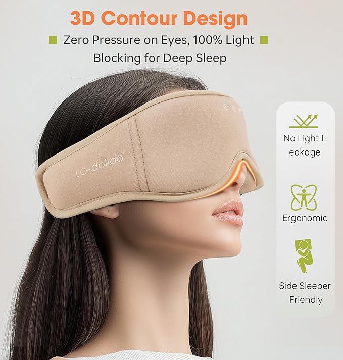 Sleep Mask with Headphones Bluetooth 5.4，LC-dolida 2025 New 3D Bluetooth Sleep Mask Headphones with Soft Bamboo Cotton for Side Sleepers Women Men, Sustainable Luxury for Better Sleep - Bloomnest