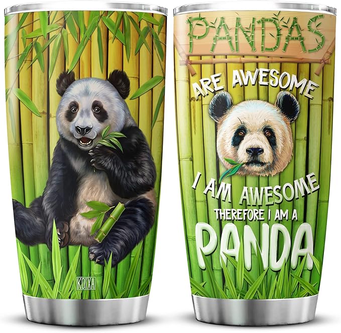 Pandas Are Awesome I Am Awesome Therefore I Am A Panda Drinking Tumbler With Lid Panda Bear Gifts For Girls Stainless Steel Insulated Travel Mug Animal Print Coffee Cup 20oz - Bloomnest