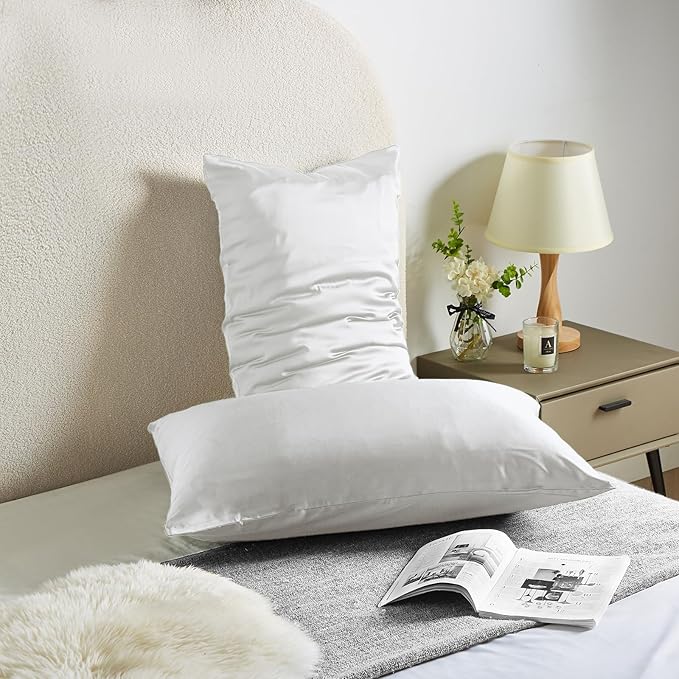 Silk Pillow Cases 2 Pack Mulberry Silk Pillow Cases Soft Breathable Both Sided Natural Silk Pillowcase with Zipper Beauty Sleep Silk Pillow Cases for Gift(King,White) - Bloomnest