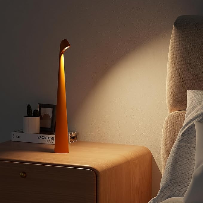 Portable Cordless LED Desk Lamp, Rechargeable Wireless Table Lamp, 3-Level Brightness, Patio & Bedside Night Light, Dining Room Ambient Reading Light (Orange) - Bloomnest