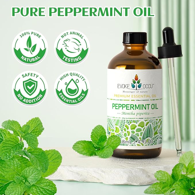 EVOKE OCCU Peppermint Oil 4 Fl Oz - for Spray Diffuser Aromatherapy Hair and Skin Care - Kitchen Garden Car - 100% Pure and Natural - Bloomnest