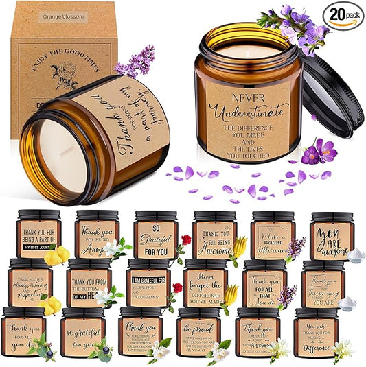 MTLEE 20 Pcs Thank You Gifts Candles 3.5 oz Employee Appreciation Inspirational Scented Soy Wax Candle Thank You Gift Christmas Gifts for Coworker Women Volunteer Teacher(Appreciation,Brown) - Bloomnest