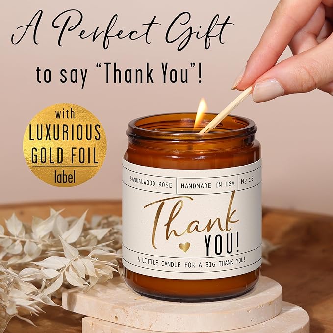Thank You Gifts for Women - 'Thank You' Candle, w/Sandalwood Rose I Appreciation Gifts for Women I Thank You Gift for Friends, Couples, Coworkers, Boss, Teacher, Staff, Employee I 50Hr Burn, USA Made - Bloomnest