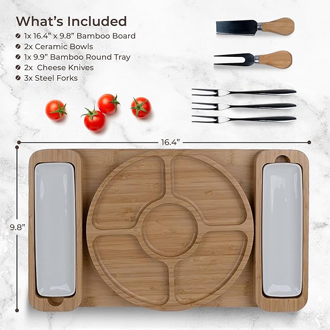 Charcuterie Board Gift Set - Bamboo Cheese Board & Serving Tray for Meat, Cheese, Crackers, and Fruit - Large Wooden Charcuterie Boards for Parties - Wedding, Housewarming, for Women - Bloomnest