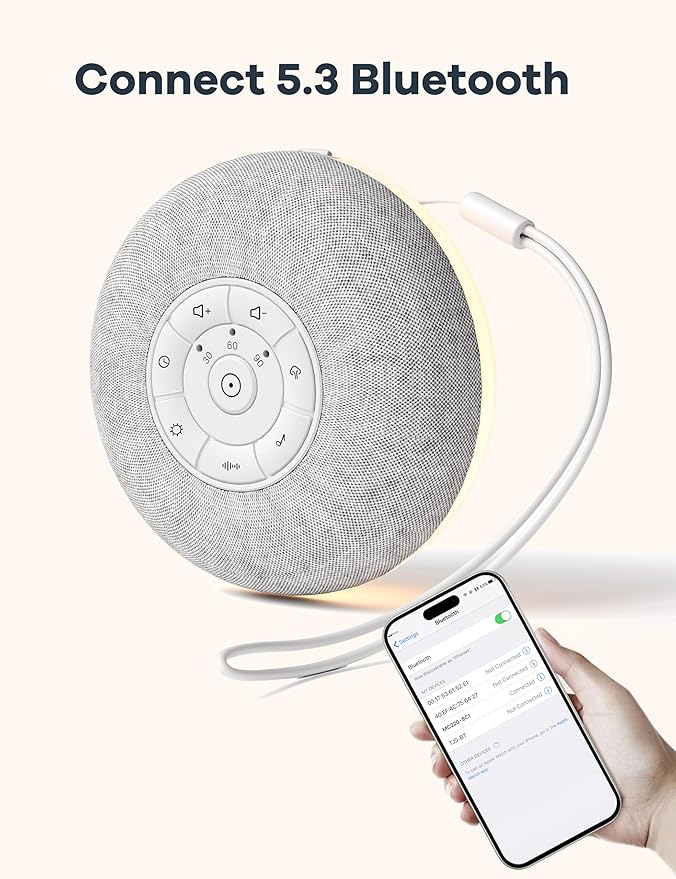 Portable Sound Machine, Long Battery with Loud Bluetooth Speaker, 39 Special Soothing Sounds, White Noise Sound Machine for Sleeping