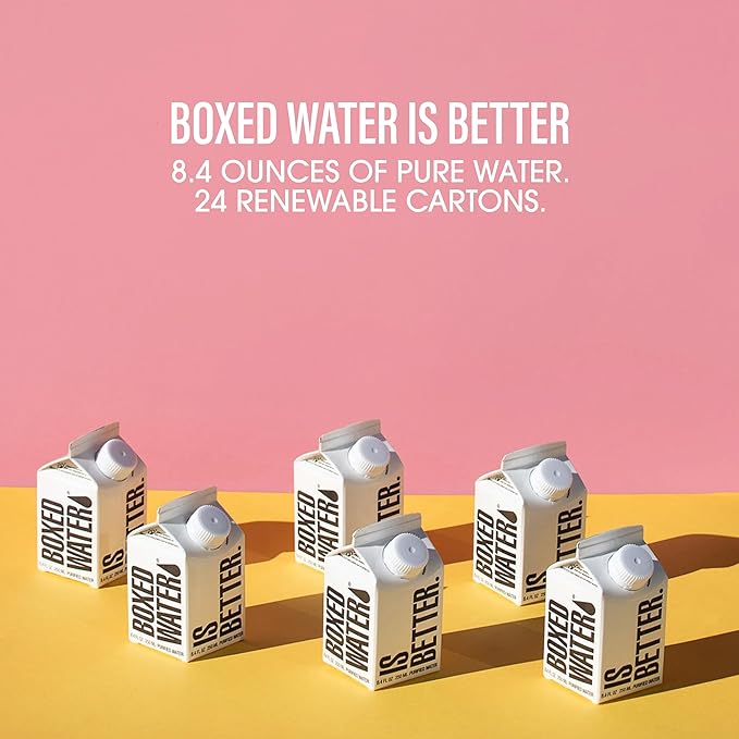 Mini Boxed Water (8.5 oz., 24 Pack) – Better Than Premium Plastic Purified Drinking Water in Plant-Based Cartons, BPA-Free, Refillable Cartons, Lunchbox Ready - Bloomnest