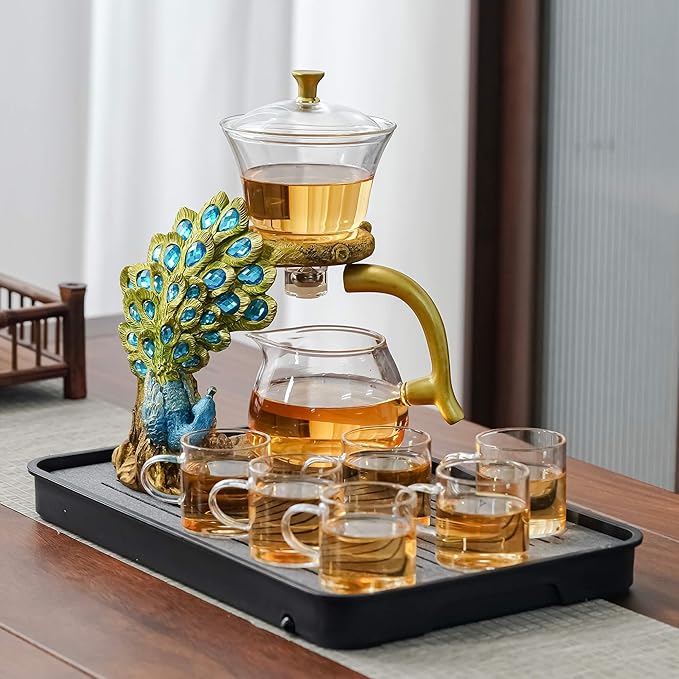 Glass Teapot Set with Infuser Semi Automatic Tea Set Magic Teapot (Peacock) - Bloomnest