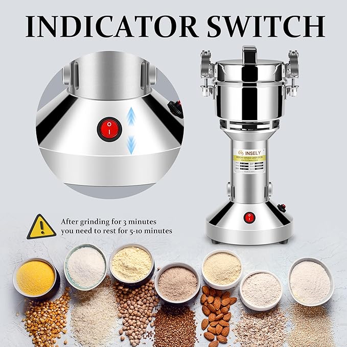 150g Grain Mill, flour mill grinder for home, Electric Stainless Steel Grain Grinder for Wheat, Spices, coffee,Corn and Other Dry Food Grinders for Kitchen - Bloomnest