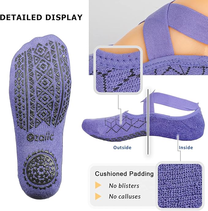 Ozaiic Pilates Socks for Women Non Slip Grip, Yoga Socks with Grippers for Barre, Hospital, Ballet, Dance, Barefoot Workout - Bloomnest