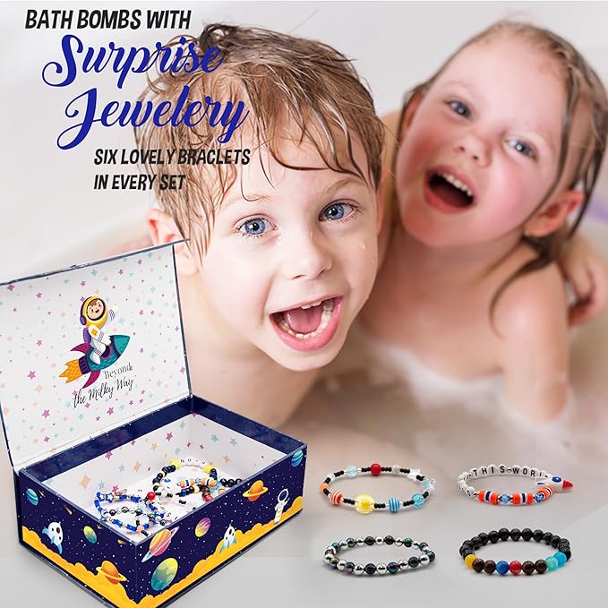 Bath Bombs for Kids with Surprise Inside, Bath Bombs with Surprise Jewelry & Jewelry Box - Organic, Skin Moisturizing, Natural Kids Space Galaxy Bracelets, Stocking Stuffers Christmas Gifts for Kids - Bloomnest