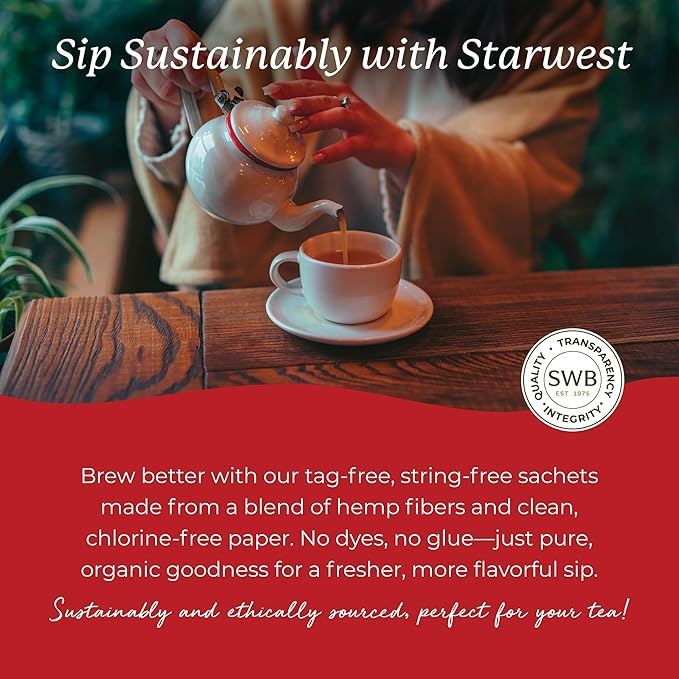 Starwest Botanicals Organic Chai Tea - Caffeinated Herbal Blend with Black Tea & Cinnamon, String Free Sachets, USDA Organic, Non GMO - 20 Tea Bags - Bloomnest