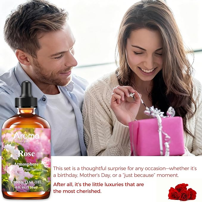 Rose Essential Oil in Premium Gift Box - Essential Oils for Home Diffusers - Perfect Self-Care & Spa Gift for Women 4 Fl Oz Valentines Day Gifts for Her Bloomnest