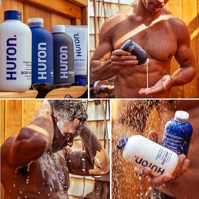 Huron Shower Kit - Shampoo, Conditioner, & Body Wash For Men - Sandalwood + Black Pepper Scent - Hydrating & Nourishing Men's Shampoo & Conditioner - Bloomnest