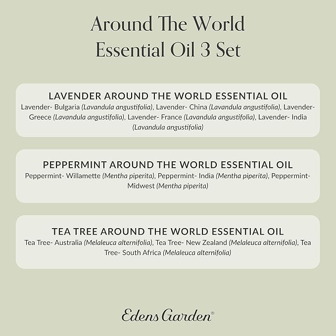 Edens Garden Essential Oils Around The World 3 Set – 100% Pure Therapeutic Grade Aromatherapy: Lavender, Peppermint & Tea Tree Oil for Diffusers & Home – No Fragrance & Undiluted, 10 ml/ 3 Pack - Bloomnest