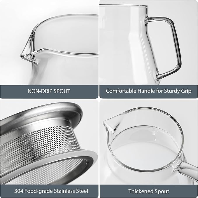 CNGLASS One-Touch Glass Teapot with Stainless Steel Filter Lid,20oz(600ml) Glear Tea Kettle Stovetop Safe,Borosilicate Glass Tea Pots for Loose Leaf Tea - Bloomnest