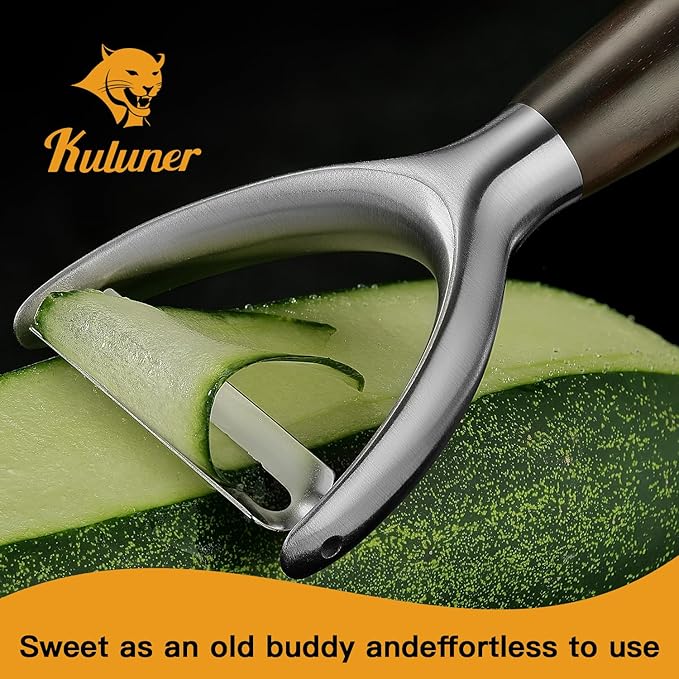 Premium Y Type 304 Stainless Steel Multifunctional Kitchen Peeler Real Wood Handle Ultra Sharp Blade Vegetable Potato Apple(Carbonized Wood) - Bloomnest
