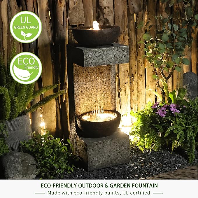 Waterfall Fountain Outdoor Garden Decor for Patio, Backyard, Deck, Porch and Home Art Decor, Outdoor Fountains and Waterfalls with Lights and Pebbles - Bloomnest