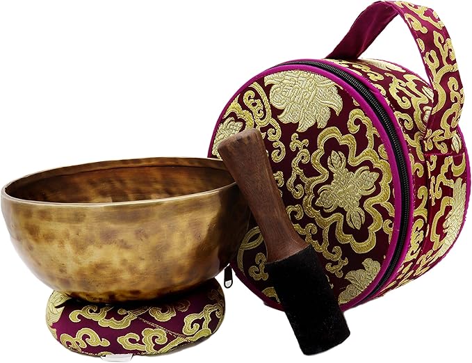 KHUSI Tibetan Singing Bowl 8 Inch Large Hand Hammered Chakra Bowl 7 Metal Meditation Bowl for Cleansing, Chakra Balancing, Mindfulness, Yoga, Decor, Gift Set - Bloomnest