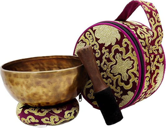 KHUSI Tibetan Singing Bowl 8 Inch Large Hand Hammered Chakra Bowl 7 Metal Meditation Bowl for Cleansing, Chakra Balancing, Mindfulness, Yoga, Decor, Gift Set - Bloomnest