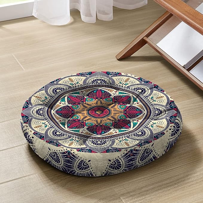 Mandala Meditation Cushion, Boho Meditation Mat, Meditation Pillows for Sitting on Floor, Cushions for Sitting in Home and Outdoor, Round Floor Pillows Cushion Seating for Yoga 22'' X 22'' - Bloomnest