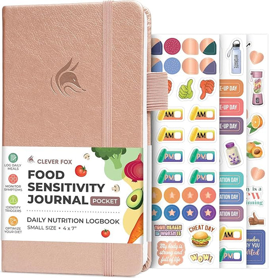 Clever Fox Food Sensitivity Journal Pocket – Daily Intolerance & Symptom Log for IBS, Diabetic, Low Fodmap, Elimination Diet – Health Tracker, 3.7x6.7 (Rose Gold) - Bloomnest