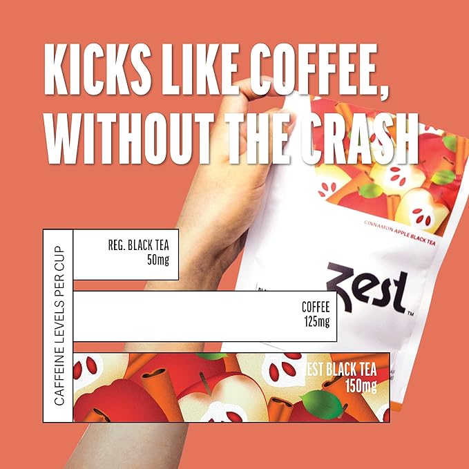 Zest 150mg High Caffeine Energy Loose Leaf Blend - Cinnamon Apple Black Tea - 4 Oz - All Natural Strong Flavored Healthy Coffee Alternative Highly Caffeinated Substitute - Perfect for Keto Diet - Bloomnest