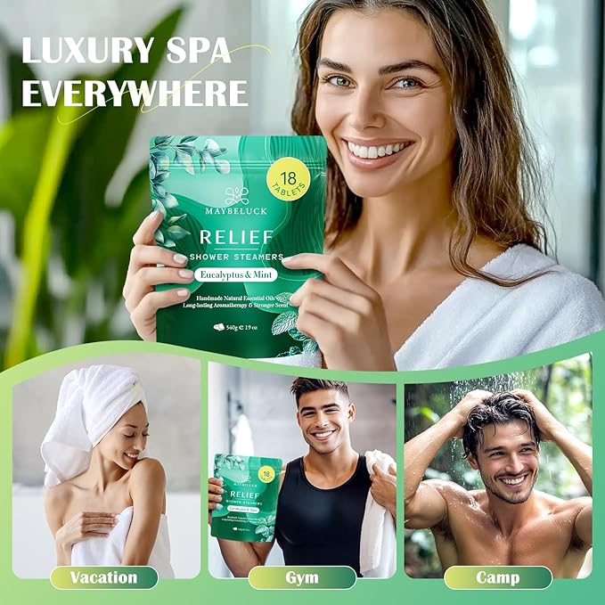 Eucalyptus Mint Shower Steamers 18 Pack - Eucalyptus for Shower, Valentines Day Gifts for Him & Her, Natural Essential Oil Bombs for Home Spa & Self Care Relaxation, Includes Easy Opener