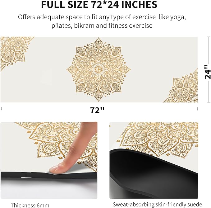 nuveti Yoga Mat Print Extra Thick TPE Non Slip Fitness Exercise Mat with Carrying Bag,72"x24" Extra Thick 6MM Exercise & Workout Mat for Yoga, Pilates Fitness and Floor Exercises - Bloomnest