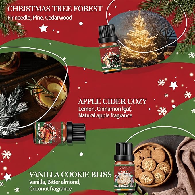 Christmas Essential Oils for Diffuser - Holiday Essential Oils Gift Set, 6 x 10ml Christmas Scents Including Gingerbread, Candy Cane, Apple Cider and More - Winter Diffuser Oils for Home - Bloomnest