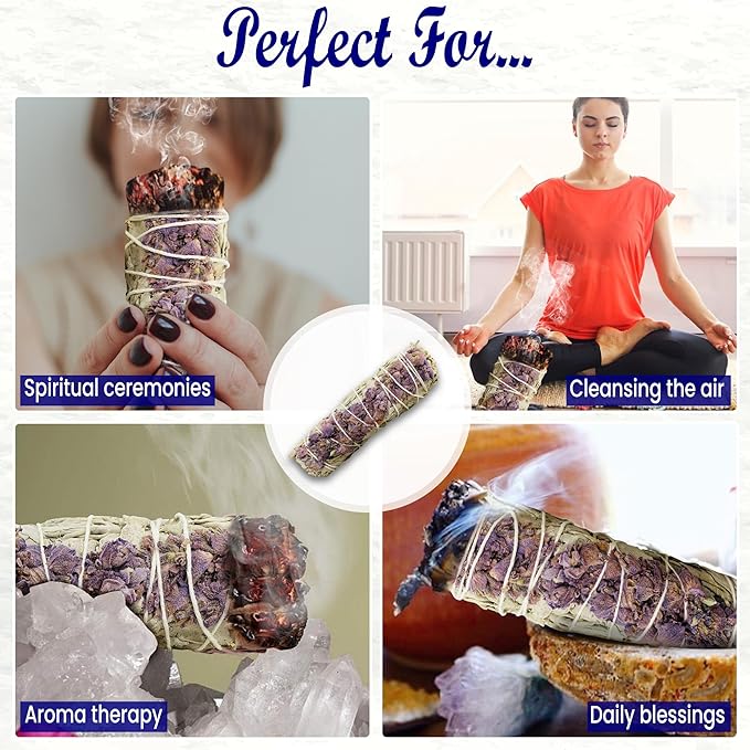 Lavender with White Sage - Bholi Sage Plus Sage Incense Sticks for Cleansing Negative Energy, Sage Sticks for House Cleansing - Lavender with White Sage Smudge Sticks Pack of 4 - Bloomnest