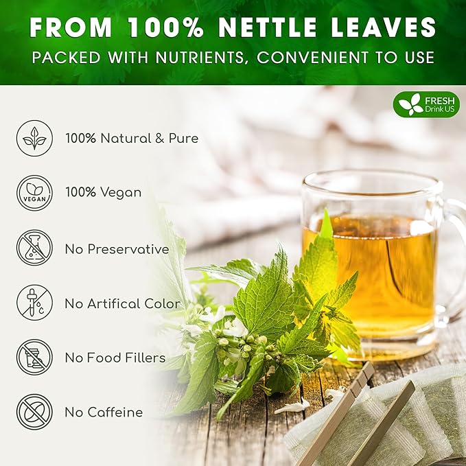 FreshDrinkUS, Premium 135 Nettle Leaf Tea Bags, 100% Natural & Pure, Stinging Nettle Leaf Tea, Nettle Leaf Tea, Burn Nettle, Stinging Nettle, Nettle Tea, Stinger Tea, No Sugar/ Caffeine & Gluten, Vegan - Bloomnest