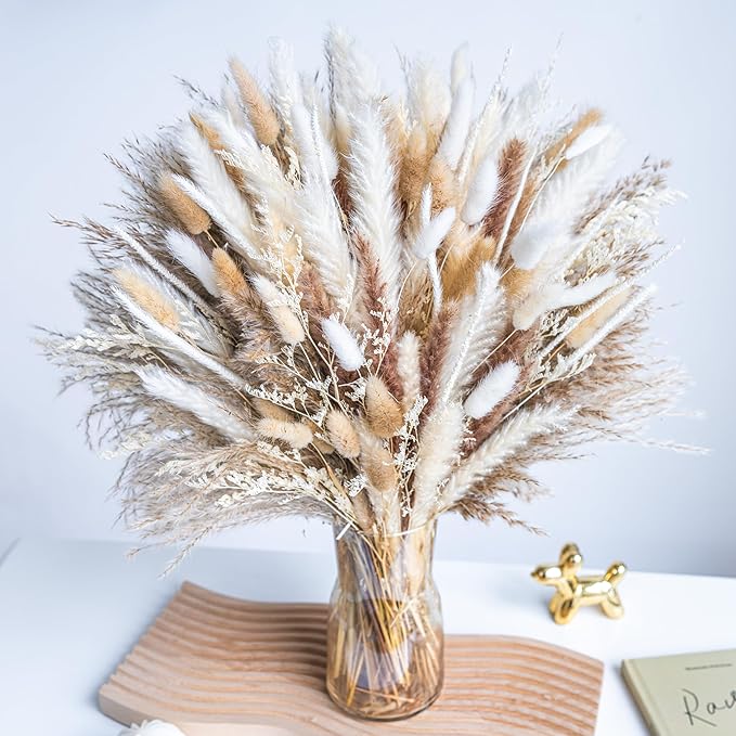 220PCS Natural Dried Pampas Grass Boho Home Decor Bouquet Phragmites Dried Flowers Bouquet for Wedding Floral Arrangements Home Decorations (220PCS) - Bloomnest
