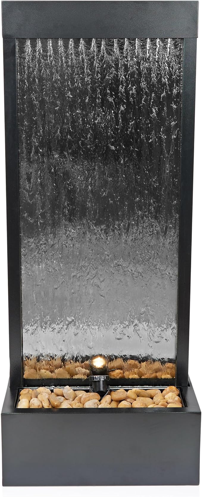 Alpine Corporation - Mirror Waterfall Fountain with Stones & Lights - Zen Indoor/Outdoor Decor for Office, Living Room, Patio, Entryway - 48 Inches (Silver) - Bloomnest