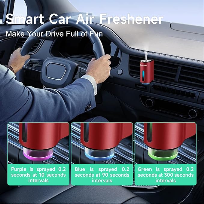 Car Air Freshener Diffuser,Smart Car Aroma Diffuser Air Freshener Spray Automatic with 10PCS Cologne Aromatherapy Oil (red) - Bloomnest