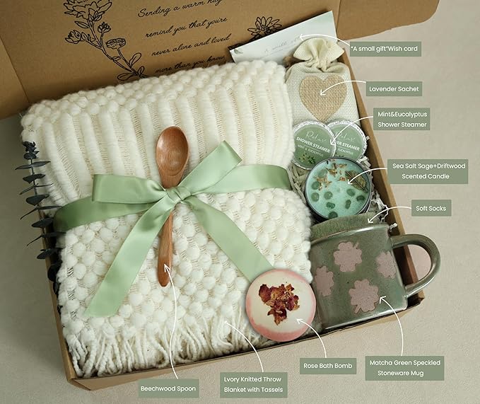Get Well Soon Gift for Women - Self Care Package/Relaxation- After Surgery, Sympathy Gifts, Thinking of You/Mothers Day/Grief/Bereavement/Miscarriage Gifts for Women(Matcha Green) - Bloomnest