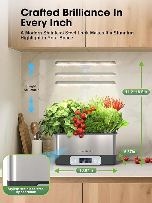 Hydroponics Growing System Kit, 8 Pods Smart Indoor Herb Garden with WiFi App Control, Seeds Pod Kit,LED Grow Light,Stainless Steel Herbs Planter for Lettuce,Basil,Gardening Gifts - Bloomnest