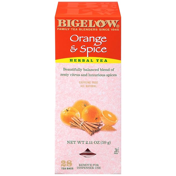 Bigelow Orange & Spice Herbal Tea 28-Count Boxes (Pack of 6) Caffeine-Free Soothing Herbal Tea Sweetly Citrus-y Tea with an Herbal Twist in Foil-Wrapped Bags - Bloomnest
