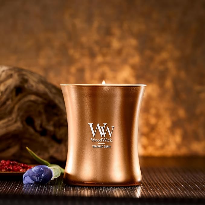WoodWick Volcanic Orris Holiday Candle Gifts for Women and Men, 9.7 oz Precious Metals Collection with Crackling Wick - Bloomnest