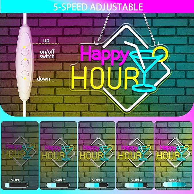 Happy Hour Neon Sign Dimmable Cocktails Happy Hour Neon Bar Sign for Home Bar Cocktails LED Neon Light for Beer Bar Pub Man Cave Restaurant Hotel Party Window Wall Decor - Bloomnest