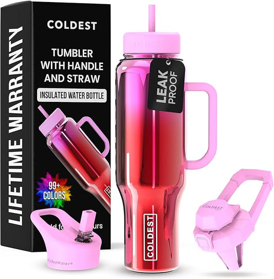 Coldest Tumbler with Handle and Straw - 100% Spill Proof Tumbler with Straw (3 Lids) - Stainless Steel Insulated Leakproof Tumblers for Women & Men - Cup Holder Friendly - 46 oz (Tulip Nova) - Bloomnest