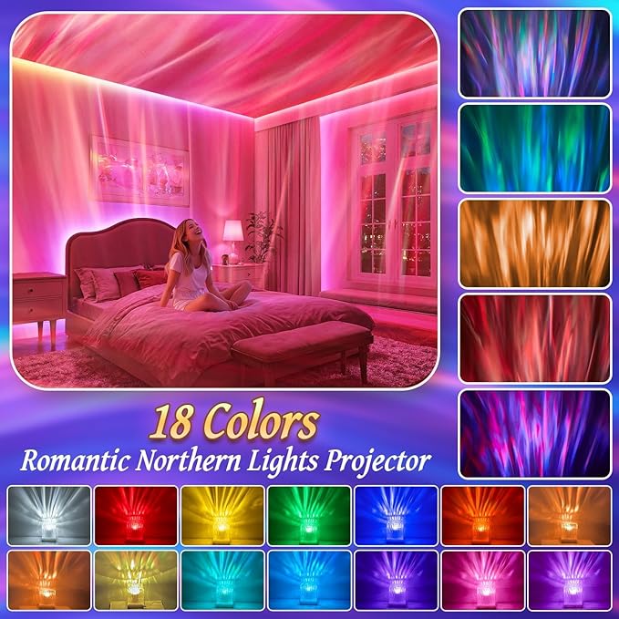 Mubarek Northern Lights for Bedroom,15 White Noise + Bluetooth Galaxy Light Projector,RGB Multi-Color Lamps for Night Stands Home Decor Living Room Night Light for Kids Christmas Gifts for Teen Girls - Bloomnest