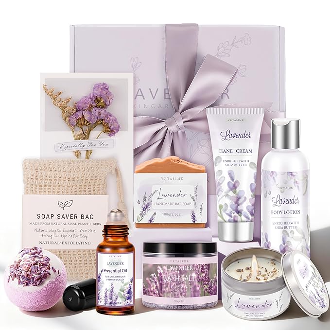 Gifts for Women, Lavender Bath and Body Gift Basket Relaxing Spa Self Care Gift, Mothers Day Gifts Happy Birthday Gift Baskets, Thank You for Mom Her Sister Wife Girlfriend Teacher Friends Friendship - Bloomnest