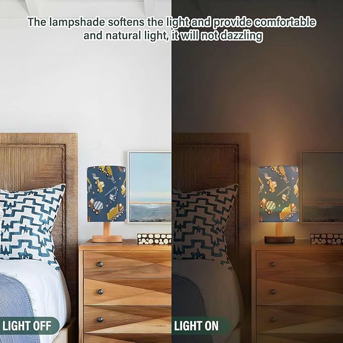 Yuiboo Table Lamps Night Stand Lamps Classic Colorful Construction Trucks Navy Blue Table Lamps for Kids Bedroom de mesa - Bloomnest