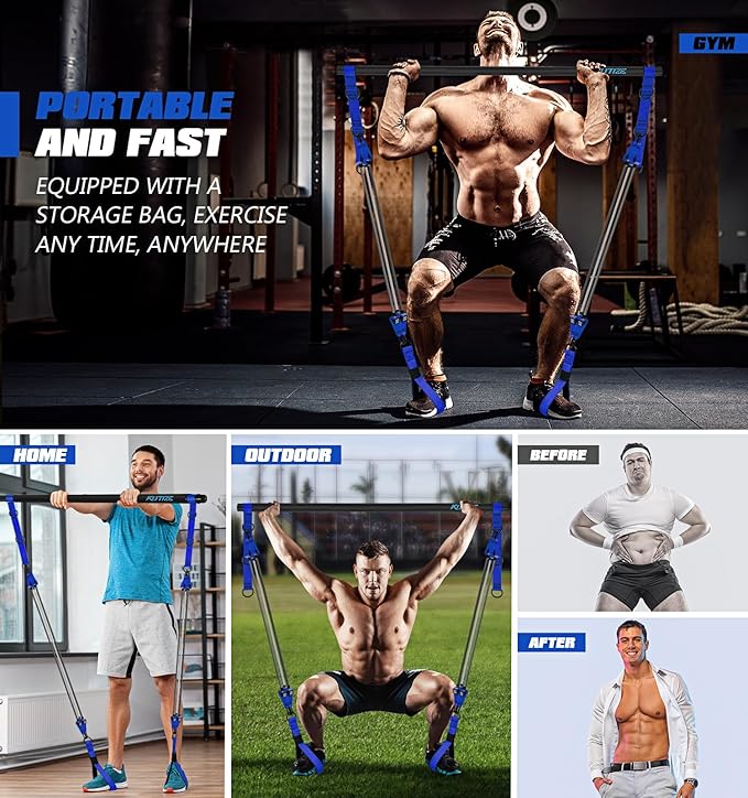 Pilates Bar Kit with Resistance Bands, Heavy Duty Pilates Equipment for Men, Strength Training Bar for Legs, Hip, Back, Arm, Abs, Chest, Shoulders, Portable Home Gym Full Body Workout Equipment - Bloomnest