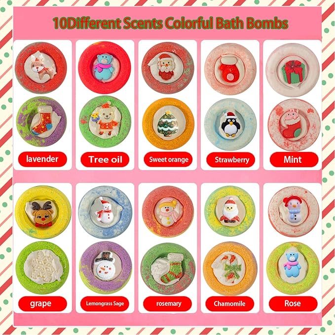20 Pack Christmas Bubble Bath Bombs，Bath Bombs for Kidswith Christmas Squishy Surprise Inside Kids Girls Boys Women Christmas Stocking Stuffers Gifts - Bloomnest