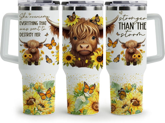 Highland Cow Gifts for Women - Highland Cow Tumbler Cup - Birthday Gifts for Female Farmers & Cowgirls - 40 Oz Tumbler with Handle & Straw
