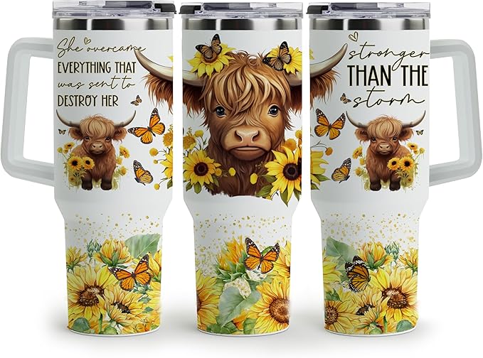 Highland Cow Gifts for Women - Highland Cow Tumbler Cup - Birthday Gifts for Female Farmers & Cowgirls - 40 Oz Tumbler with Handle & Straw - Bloomnest